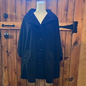 LaModa vintage black fleece, structured cape poncho. One size fits all.